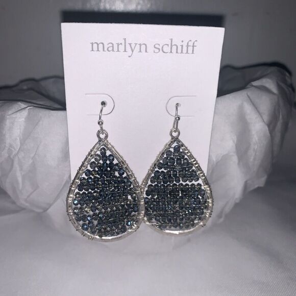 Marlyn Schiff Light Blue Silver Dropped Earrings Oval Shaped Wired Design - Picture 4 of 6